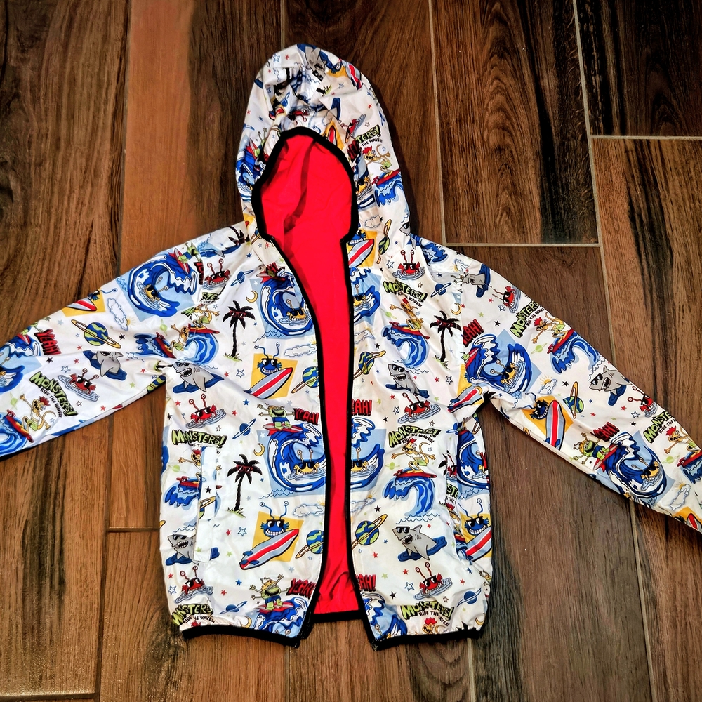 Colorful Children's Graphic Reversible Hooded Rain Jacket